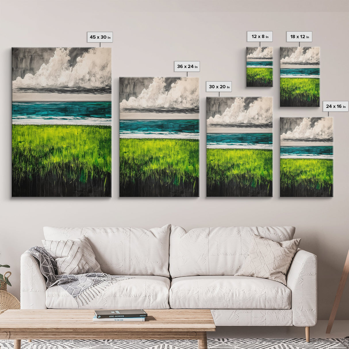 Coastal Landscape Art, Green Blue Ocean, Canvas Print, Serene Beach Wall Decor, Minimalist Nature Painting, Tranquil Home Accent