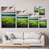 Coastal Landscape Art, Green Blue Ocean, Canvas Print, Serene Beach Wall Decor, Minimalist Nature Painting, Tranquil Home Accent