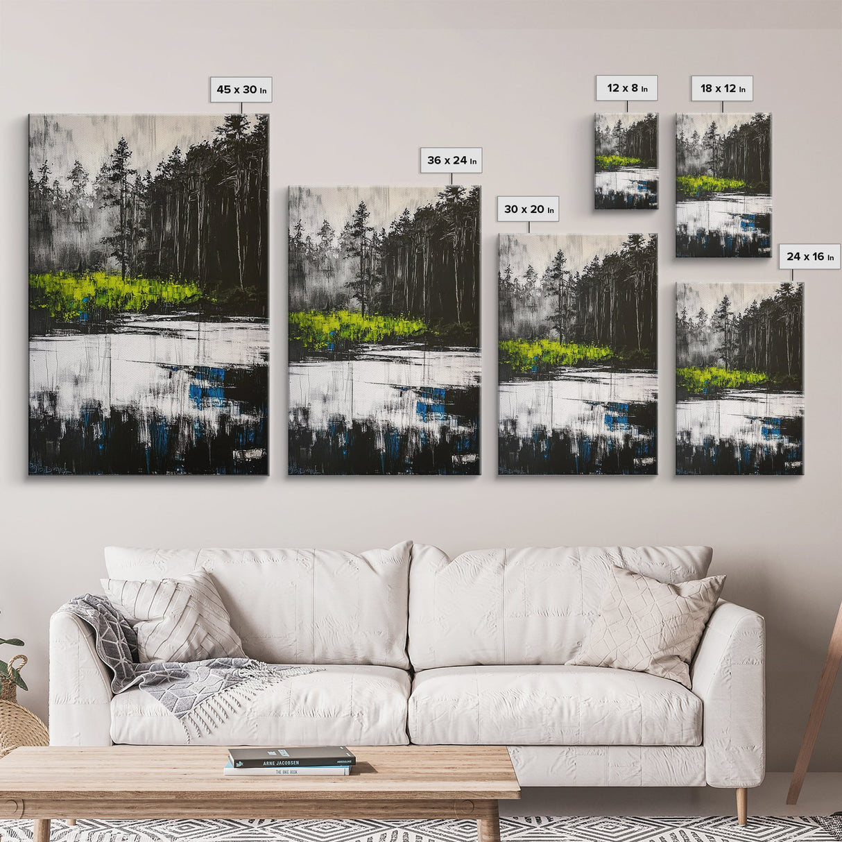 Misty Forest, Reflection, Tranquil Landscape, Framed Canvas Print, Nature Wall Art, Black and White Decor, Bedroom Art, Rustic Home