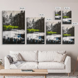 Misty Forest, Reflection, Tranquil Landscape, Framed Canvas Print, Nature Wall Art, Black and White Decor, Bedroom Art, Rustic Home