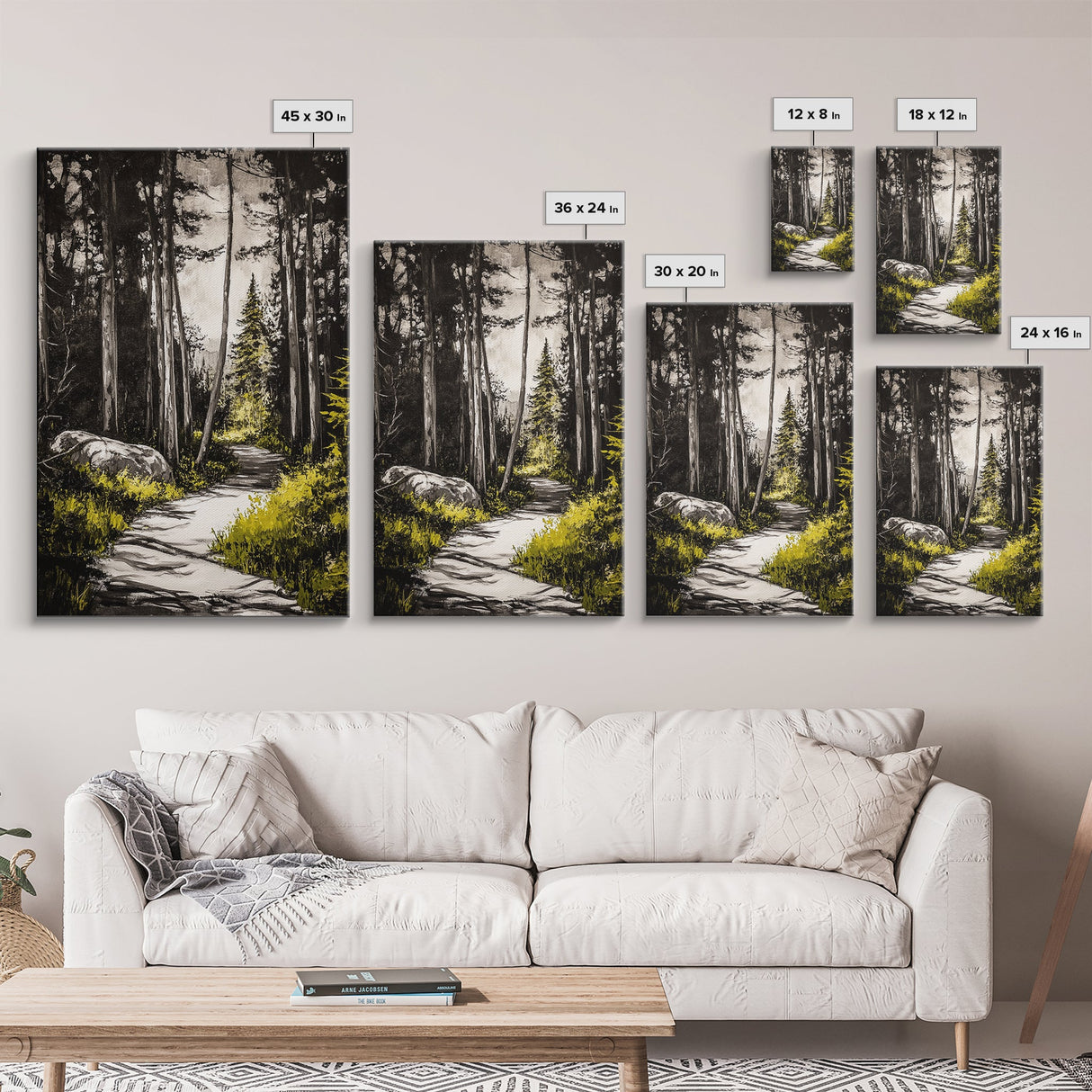 Sunlit Trail, Forest Path, Nature Landscape, Canvas Print, Woodland Wall Art, Minimalist Art, Living Room Decor, Fall Aesthetic