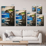 Coastal Cliff, Ocean Canvas Print, Nature Wall Art, Beach House Decor, Seascape Painting, Vibrant Blue Green Artwork, Office Art