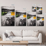Minimalist Landscape, Abstract Nature, Modern Print, Contemporary Painting, Black and White, Green Accents, Framed Canvas Print, Bedroom Art