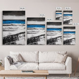 Ocean Horizon, Minimalist Seascape Painting, Black White and Blue Coastal Art, Framed Canvas Print, Modern Living Room or Office Wall Decor