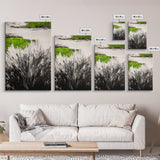 Wild Grass, Black and White with Green Accents, Abstract Nature Painting, Framed Canvas Print, Rustic Farmhouse or Living Room Decor