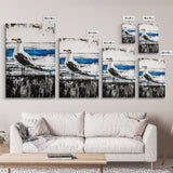 Seagull Painting, Coastal Bird Art, Ocean Wall Decor, Nautical Home Art, Blue and White Theme, Framed Canvas Print, Beach House Decor