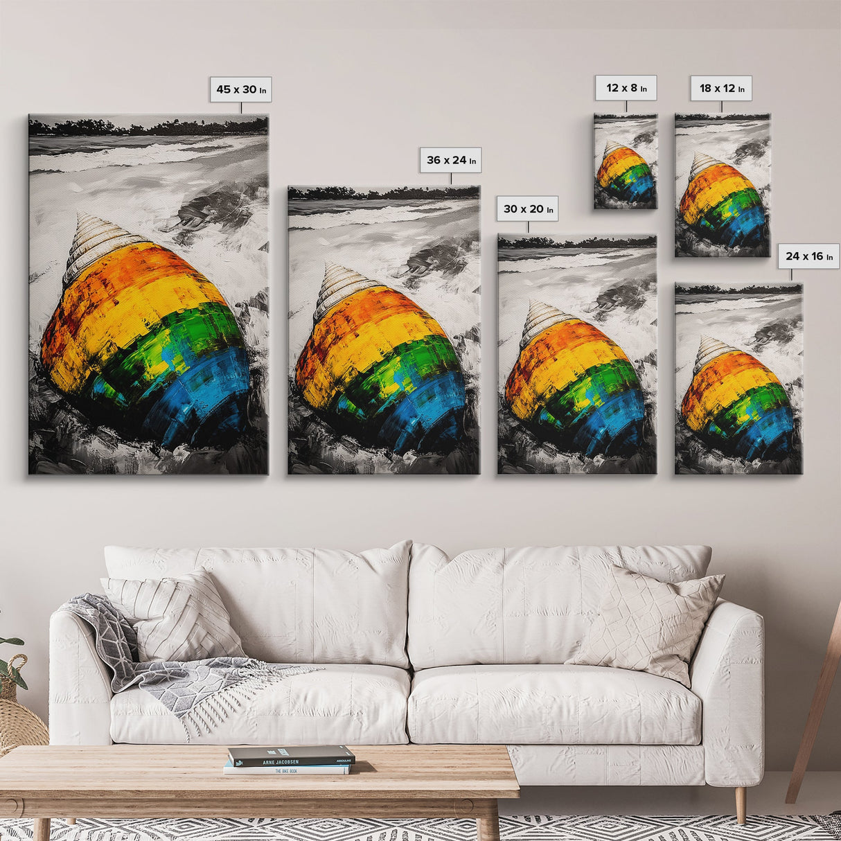 Seashell Painting, Colorful Coastal Art, Beach House Wall Decor, Ocean Inspired Print, Framed Canvas Print, Nautical Wall Art