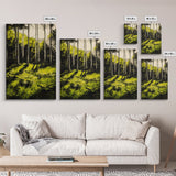 Forest Scene, Green Woodland Art, Sunlit Trees Print, Serene Nature Wall Decor, Cozy Cabin Art, Framed Canvas Print, Rustic Home Decor