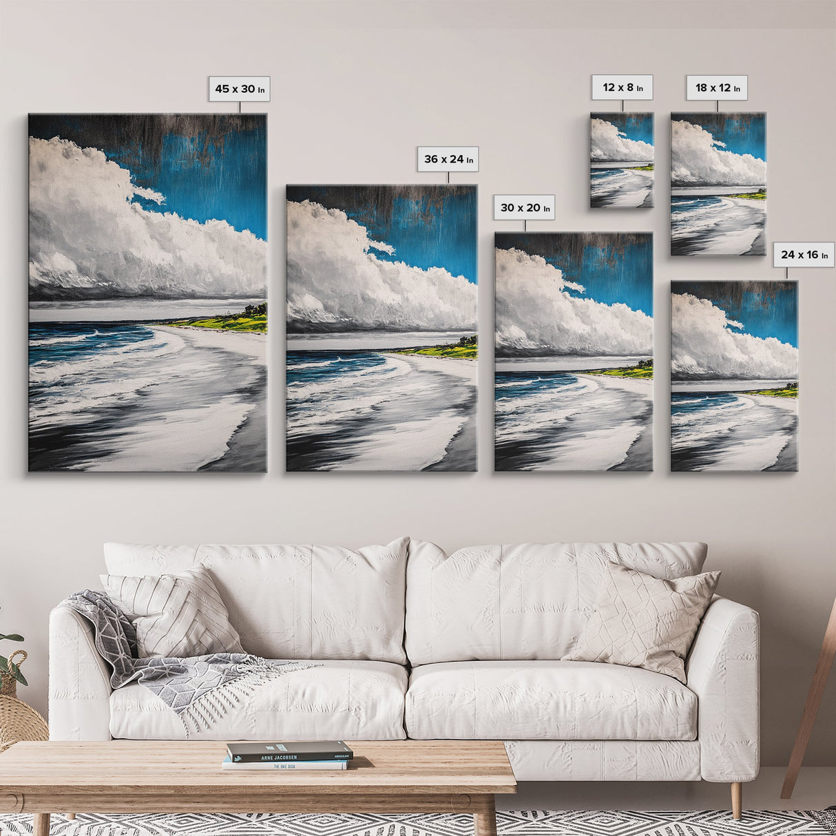 Beach Serenity, Coastal, Ocean Waves, Nature Art, Framed Canvas Print, Living Room Wall Art, Beach House Decor, Minimalist Landscape