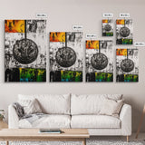 Military Emblem, Abstract, Grunge Art, Symbolic Print, Framed Canvas Print, Office Wall Decor, Patriotic Art, Industrial Style