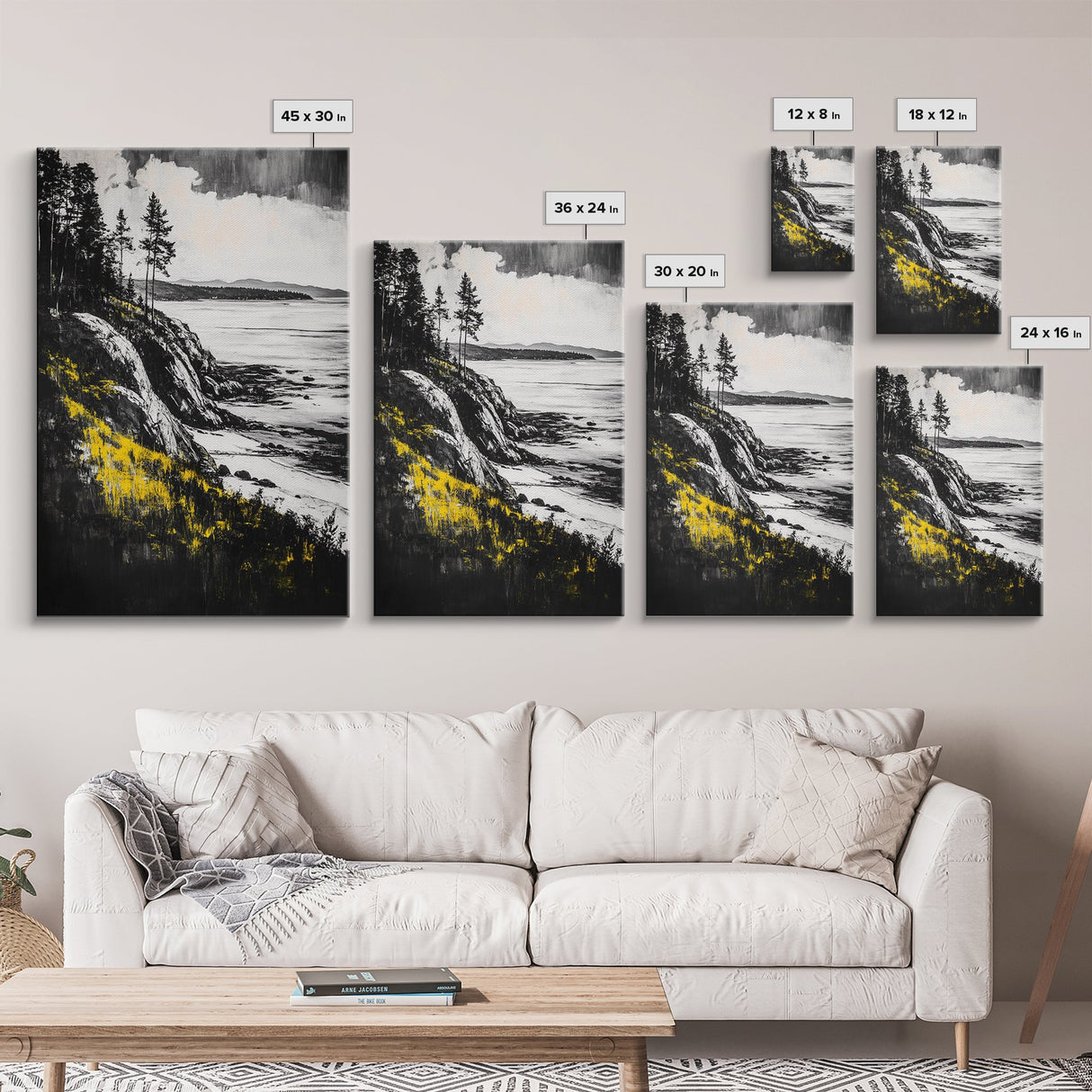 Rocky Coast, Pine Trees, Ocean View, Coastal Landscape, Canvas Print, Cabin Wall Decor, Rustic Home Art, Nature Inspired Painting