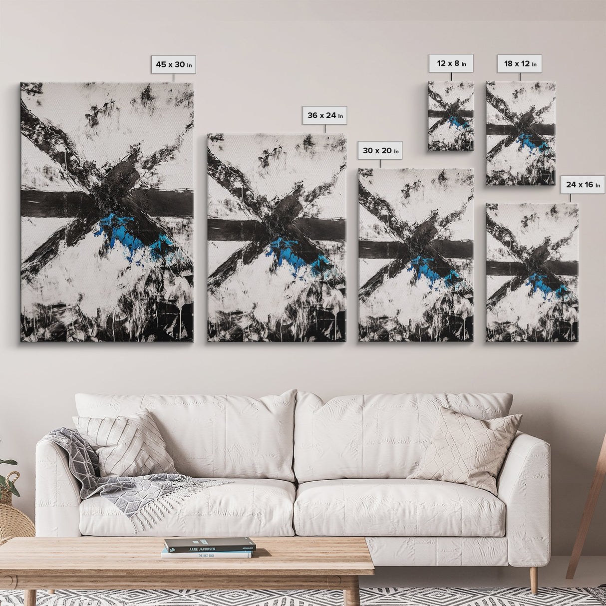 Black White Chaos, Modern Abstract, Bold Brush Strokes, Framed Canvas Print, Office Decor, Industrial Wall Art, Contemporary Art