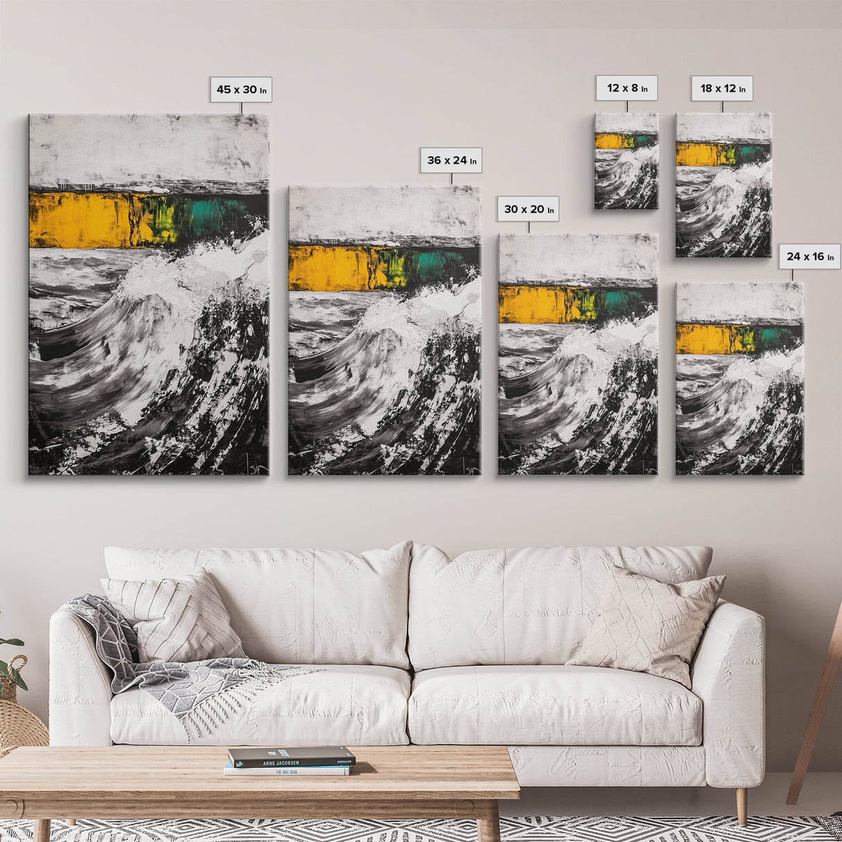 Ocean Waves, Coastal Abstract, White Black Art, Framed Canvas Print, Living Room Decor, Beach House Art, Minimalist Seascape