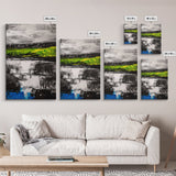 Abstract Landscape, Black White Green, Modern Painting, Framed Canvas Print, Living Room Decor, Minimalist Art, Contemporary Style
