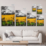 Golden Fields, Mountain Wall Art, Abstract Landscape, Bold Yellow, Rustic Decor, Autumn Artwork, Modern Painting, Framed Canvas Print