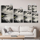Moody Landscape, Black and White Art, Dramatic Sky, Coastal Scene, Nature Painting, Modern Home Decor, Minimalist Style, Framed Canvas Print