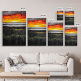 Bold Sunset, Coastal Horizon, Modern Landscape, Framed Canvas Print, Vibrant Seascape Art, Minimalist Beach Decor, Living Room Wall Art