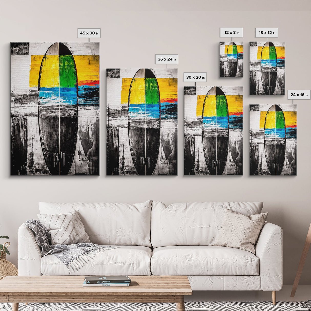Abstract Surfboard, Colorful Beach Art, Modern Coastal Decor, Surfer Gift, Framed Canvas Print, Boho Wall Art, Bedroom Wall Art