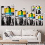 Abstract Surfboard, Colorful Beach Art, Modern Coastal Decor, Surfer Gift, Framed Canvas Print, Boho Wall Art, Bedroom Wall Art