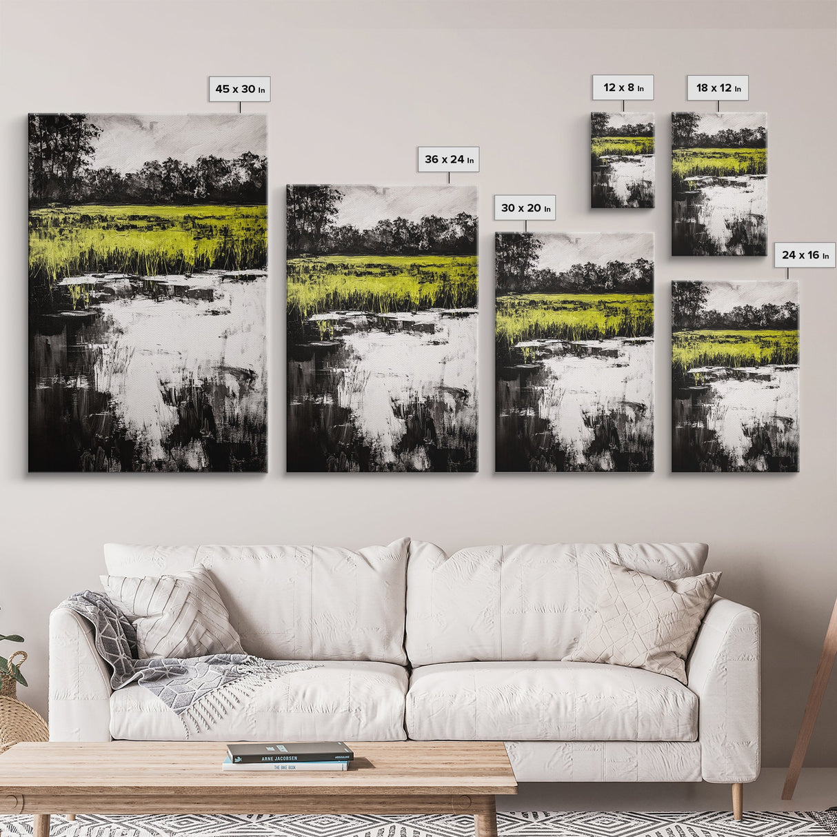 Marshland Reflections, Nature Landscape, Black and White Wall Art, Rustic Home Decor, Framed Canvas Print, Minimalist Aesthetic, Office Art