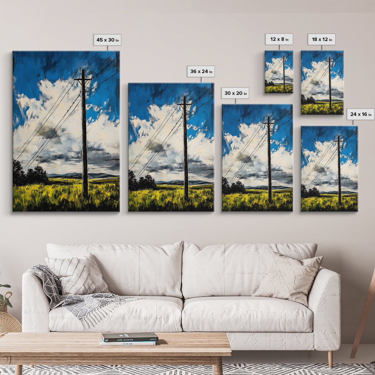Power Lines, Rural Landscape, Country Wall Art, Modern Farmhouse Decor, Yellow Field Canvas Print, Minimalist Wall Art, Office Wall Decor