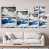 Blue Ocean Wave, Surfing Wall Art, Coastal Beach Print, Nautical Home Decor, Framed Canvas Print, Large Wall Art, Minimalist Seascape