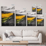 Golden Fields, Dramatic Landscape, Autumn Wall Art, Rustic Home Decor, Mountain View Framed Canvas Print, Farmhouse Aesthetic, Office Decor