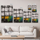 Abstract Windows, Modern Wall Art, Black and White Geometric Print, Industrial Home Decor, Framed Canvas Print, Contemporary Office Art