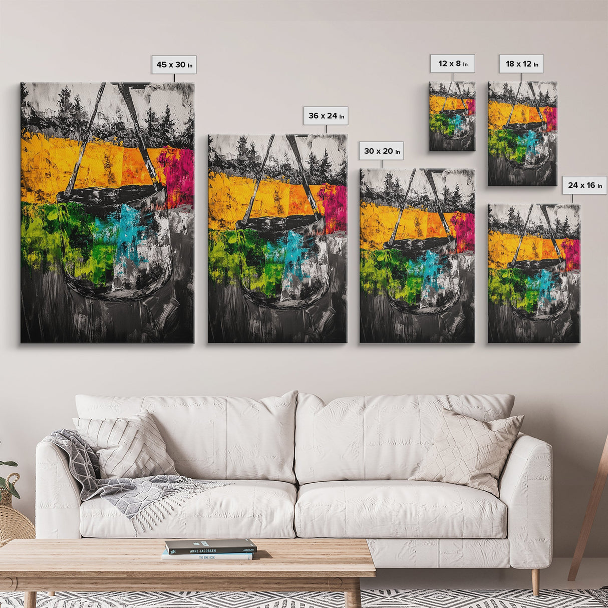 Abstract Swing, Colorful Expressionist Art, Rustic Farmhouse Decor, Unique Framed Canvas Print, Boho Living Room Art, Nature Wall Art