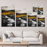 Golden Meadow, Nature Landscape, Rustic Wall Art, Framed Canvas Print, Country Farmhouse Decor, Waterfall Painting, Fall Vibes
