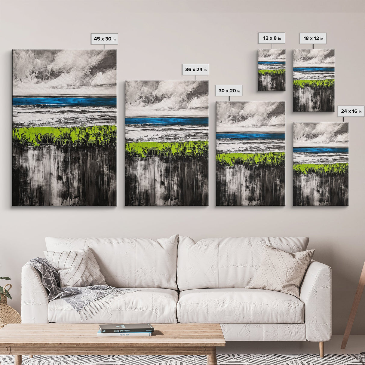 Coastal Horizon, Abstract Ocean, Framed Canvas Print, Beach Wall Art, Nautical Home Decor, Blue and White Art, Modern Living Room Art