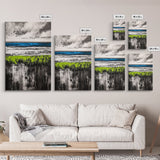 Coastal Horizon, Abstract Ocean, Framed Canvas Print, Beach Wall Art, Nautical Home Decor, Blue and White Art, Modern Living Room Art