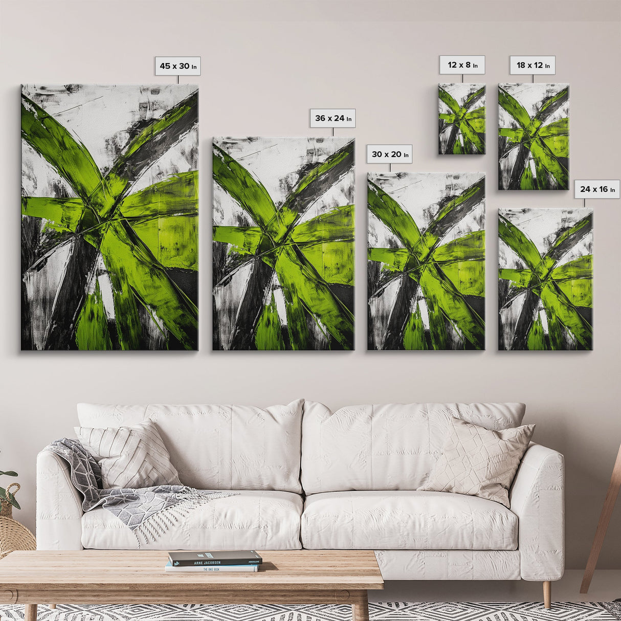 Green Abstract, Bold Modern Art, Vibrant Minimalist Design, Contemporary Statement Piece, Office Wall Decor, Framed Canvas Print