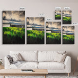 Lakeside Pier, Landscape Painting, Framed Canvas Print, Nature Wall Art, Blue Sky Art, Serene Lake View, Living Room Decor
