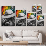 White Hat, Western Art, Framed Canvas Print, Southwestern Decor, Rustic Wall Art, Colorful Abstract Art, Boho Living Room Art