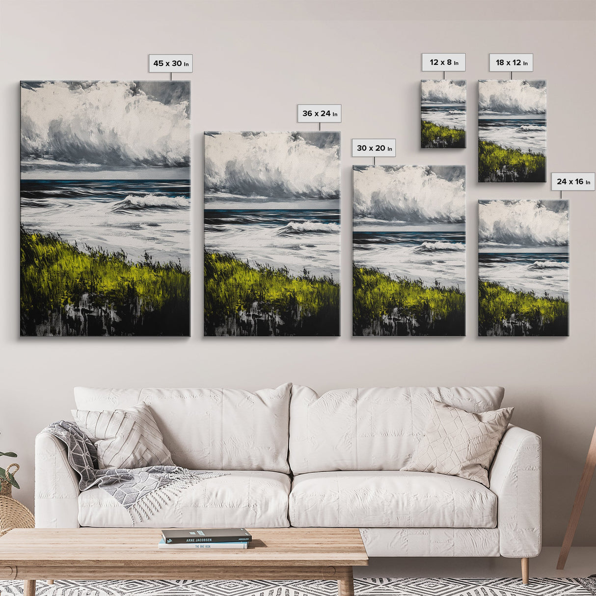 Ocean Waves, Storm Clouds, Coastal Drama, Seascape Wall Art, Framed Canvas Print, Modern Home Decor, Blue Gray Tones, Beach Aesthetic