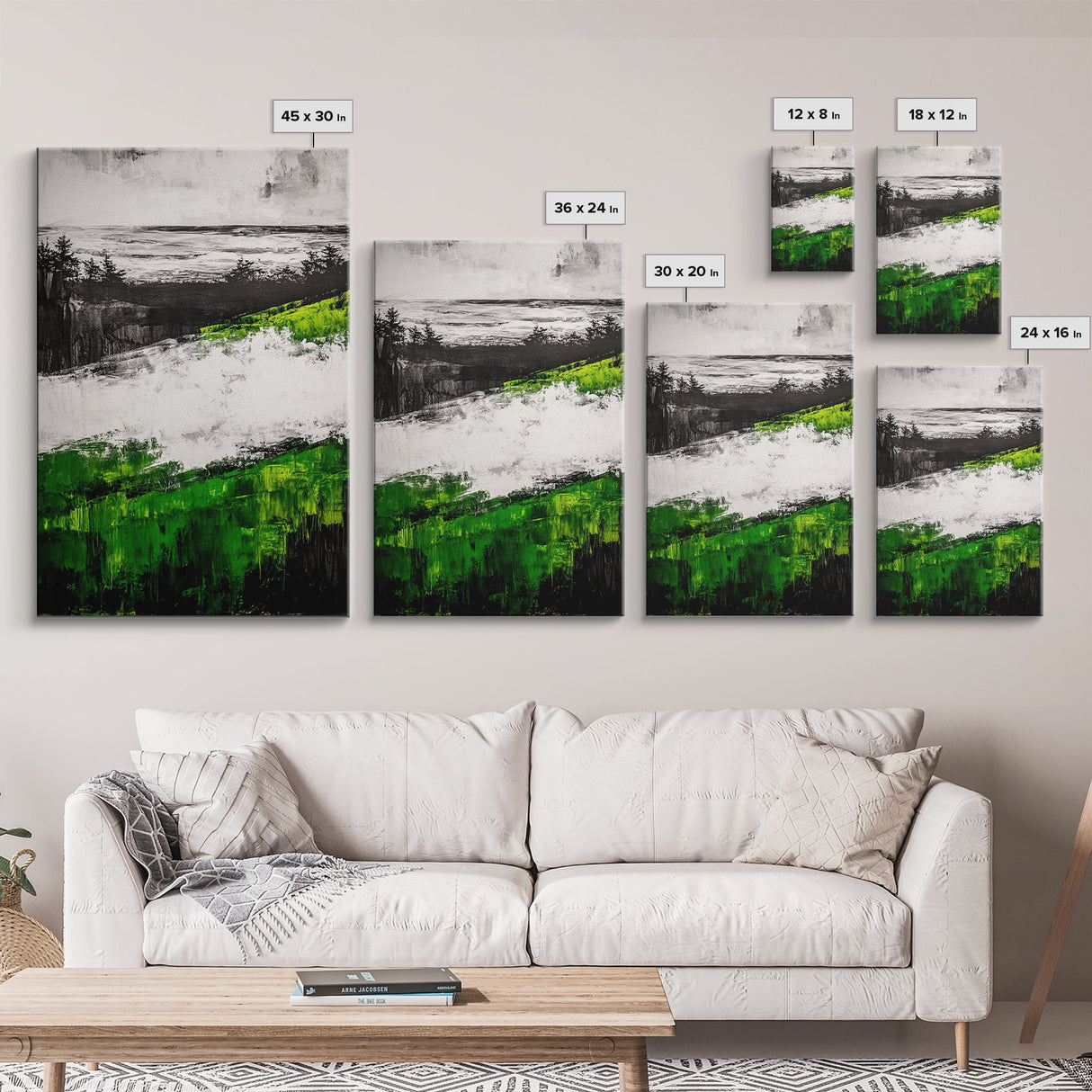 Coastal Cliffs, Ocean Landscape Art, Green Hills Painting, Nature Decor, Outdoor Wall Art, Minimalist Home Print, Framed Canvas Print