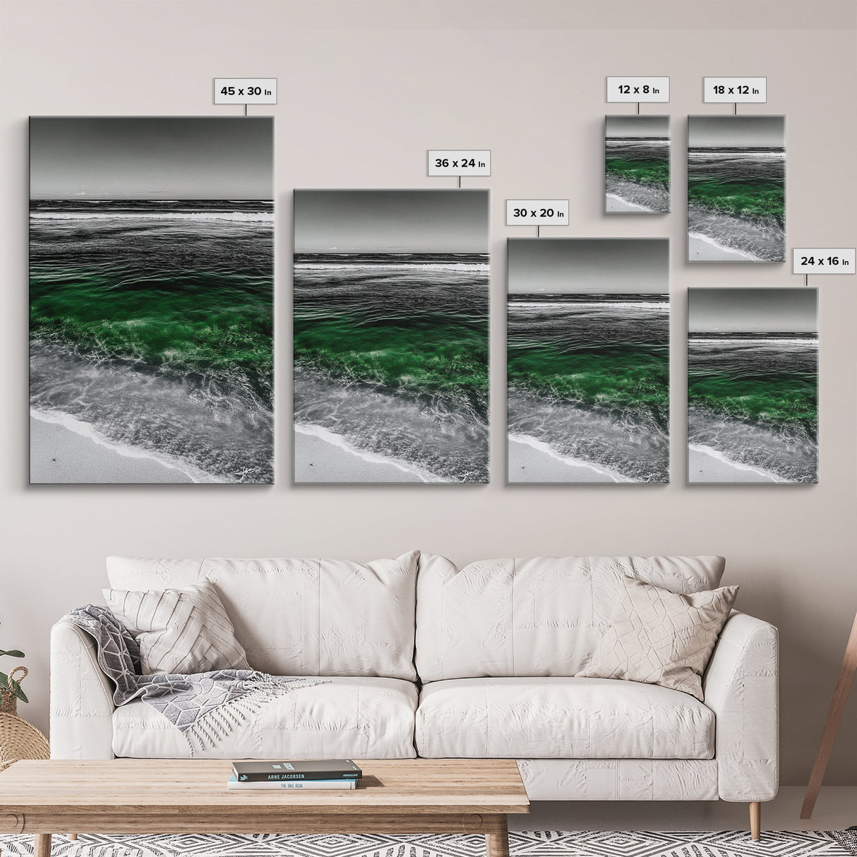 Ocean Waves, Coastal Wall Art, Beach House Decor, Canvas Print, Nautical Artwork, Minimalist Seascape, Blue and Green Painting