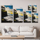 Dramatic Seascape, Cliffside View, Blue and Yellow Art, Canvas Print, Coastal Wall Decor, Beach House Artwork, Contemporary Style