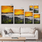 Fiery Sunset, Ocean Waves, Golden Sky, Framed Canvas Print, Tropical Beach Art, Coastal Decor, Living Room Wall Art, Bold Colors