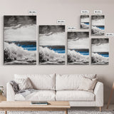 Ocean Wave Art, Monochrome Seascape Print, Coastal Wall Decor, Ocean Scene, Nautical Art, Beach House Print, Framed Canvas Print