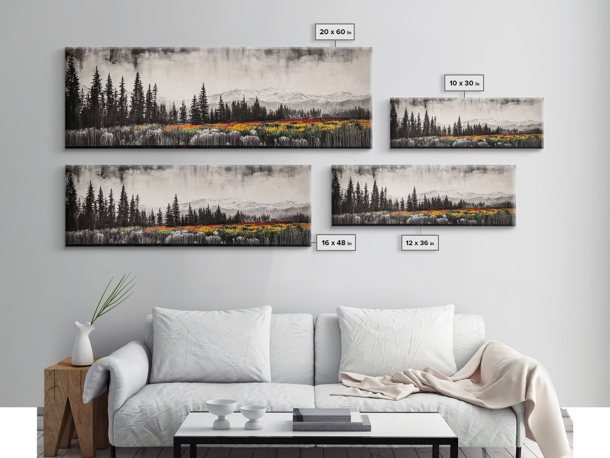 Mountain Landscape, Black and White Wall Art, Modern Nature Print, Rustic Living Room Decor, Autumn Canvas Print, Large Wall Art