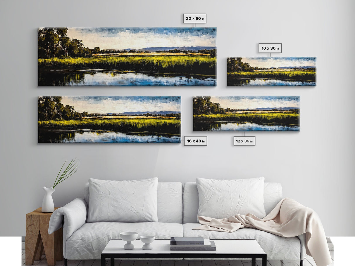 Serene River, Nature Landscape, Framed Canvas Print, Rustic Wall Art, Countryside Decor, Living Room Wall Art, Modern Farmhouse Style