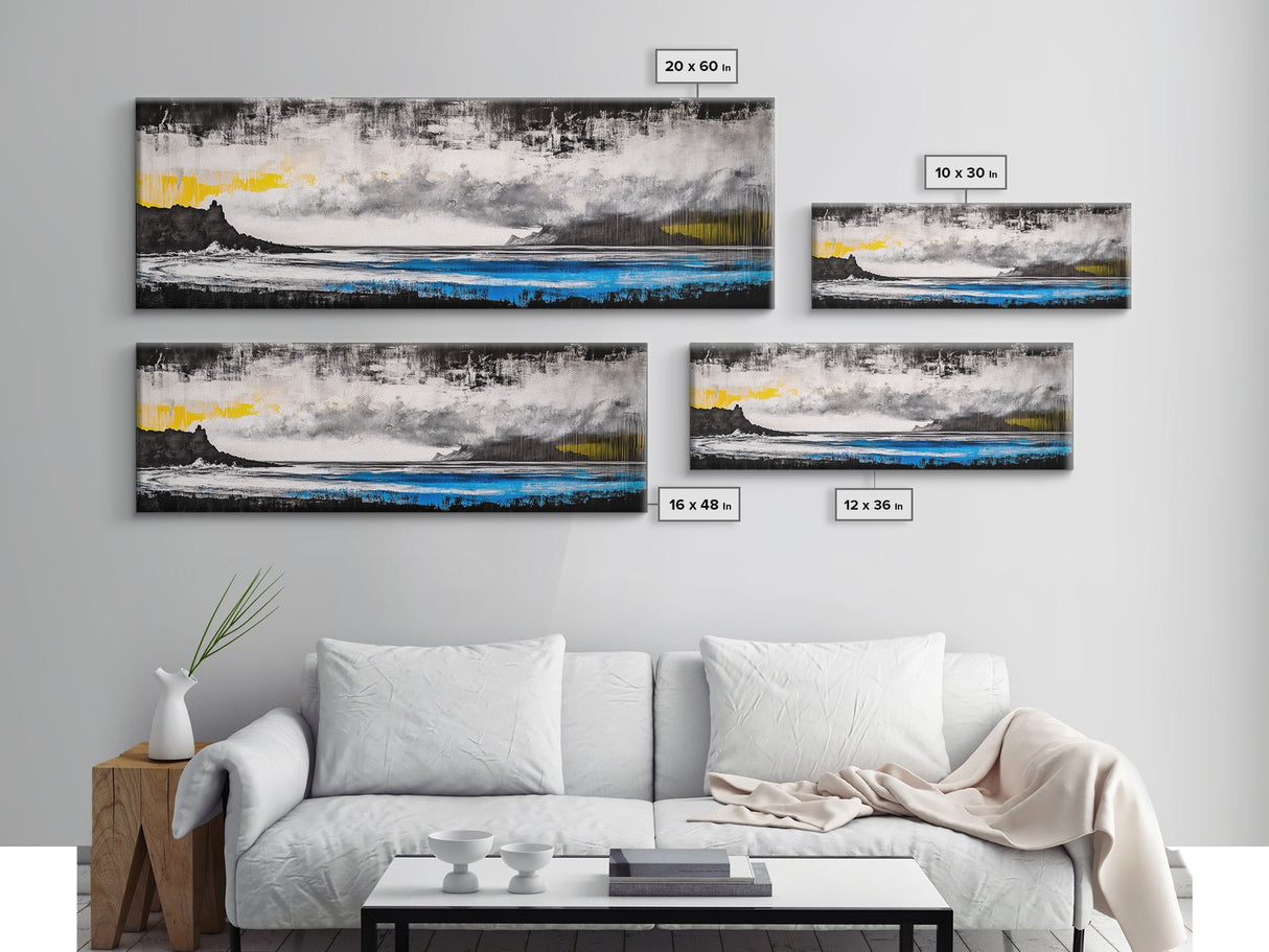 Stormy Ocean, Coastal Scene, Framed Canvas Print, Black and White Wall Art, Dramatic Seascape, Office Decor, Moody Landscape Painting
