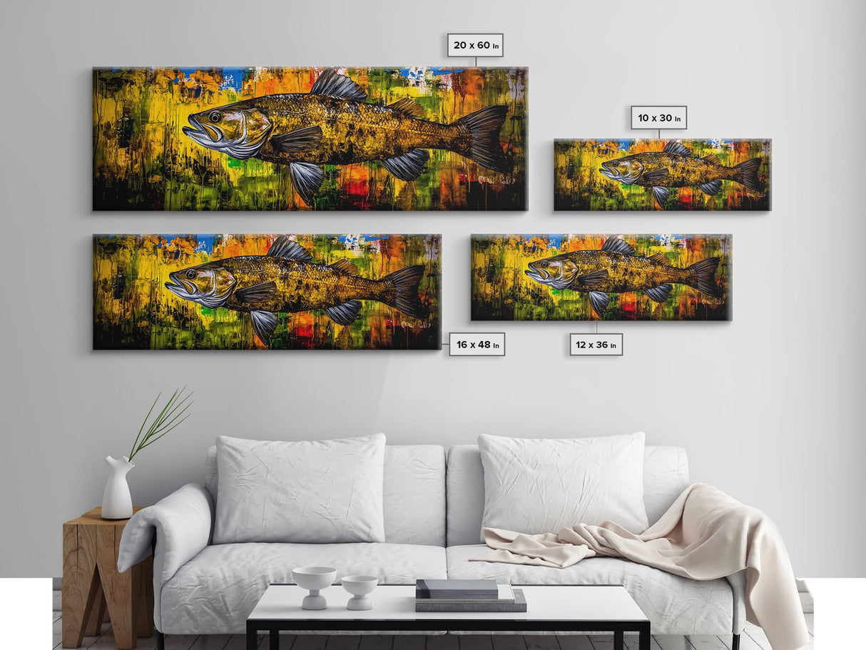 Vibrant Fish Painting, Rustic Fishing Wall Art, Colorful Wildlife Print, Cabin Wall Decor, Nature Canvas Print, Framed Canvas Print