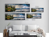 Cabin on the Lake, Peaceful Landscape, Nature Lover Art, Framed Canvas Print, Mountain View, Serene Wall Decor, Scenic Painting