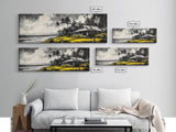 Tropical Beach House, Coastal Landscape Painting, Black and White Palm Tree Print, Island Wall Decor, Relaxing Canvas Print, Framed Canvas Print