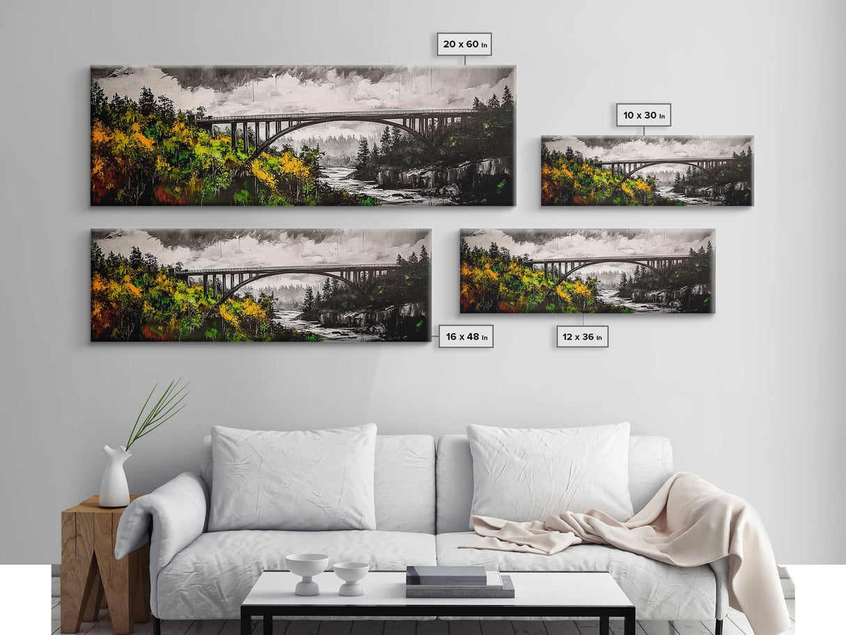 Forest Bridge, Scenic Landscape, River Valley, Canvas Print, Rustic Wall Art, Cabin Decor, Nature Inspired, Living Room Art, Moody Aesthetic