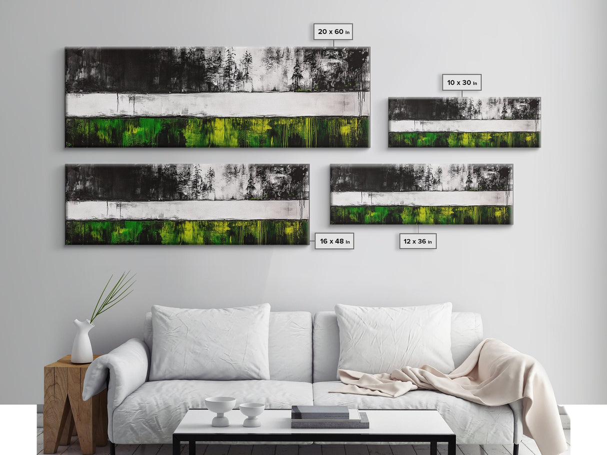 Green Field, Monochrome Forest, Abstract Landscape, Modern Canvas Print, Framed Canvas Print, Minimalist Nature Art, Living Room Wall Decor