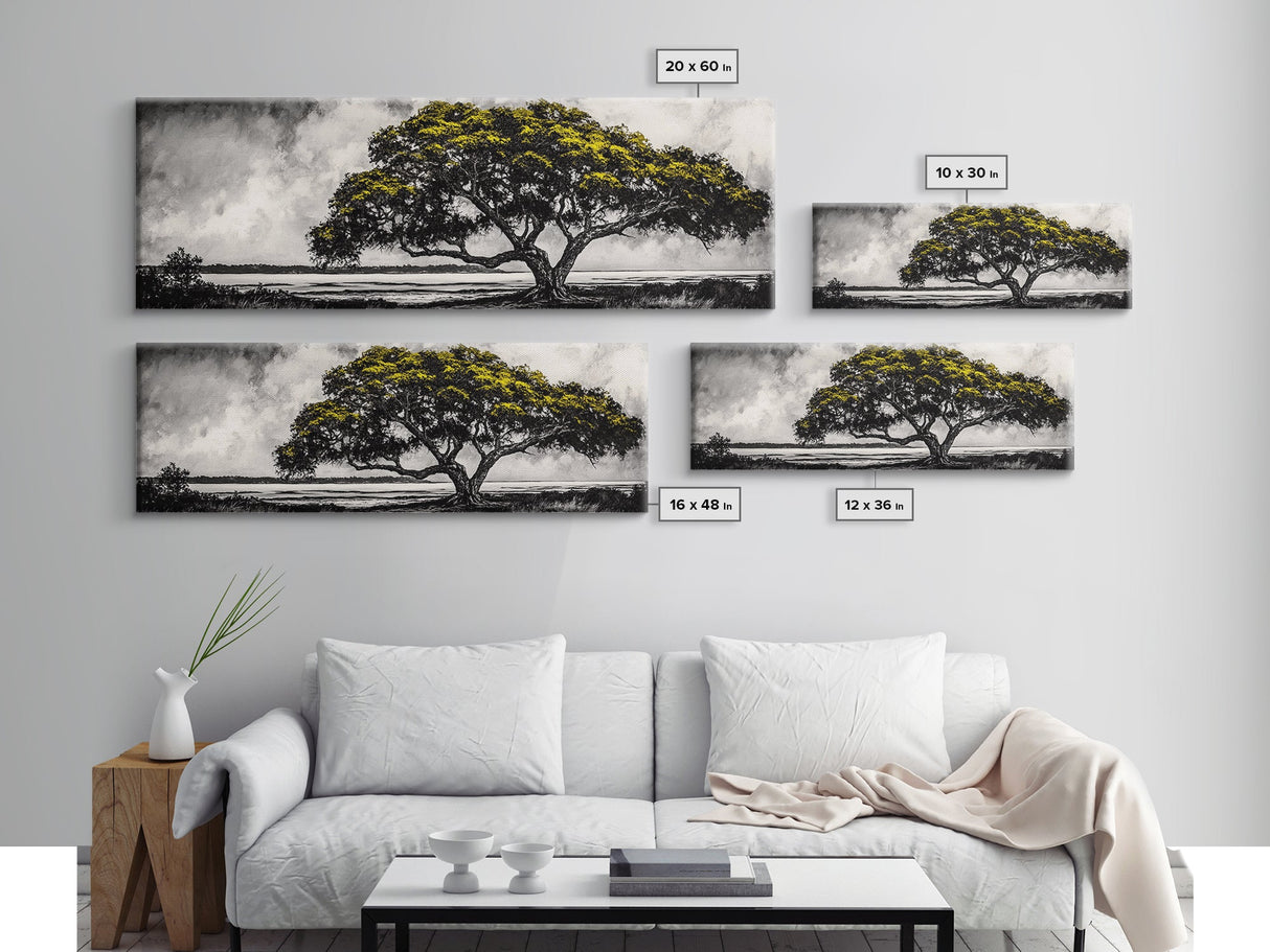 Majestic Tree, Black and White Landscape, Nature Art, Rustic Wall Decor, Framed Canvas Print, Living Room Art, Fall Inspired, Timeless Scene